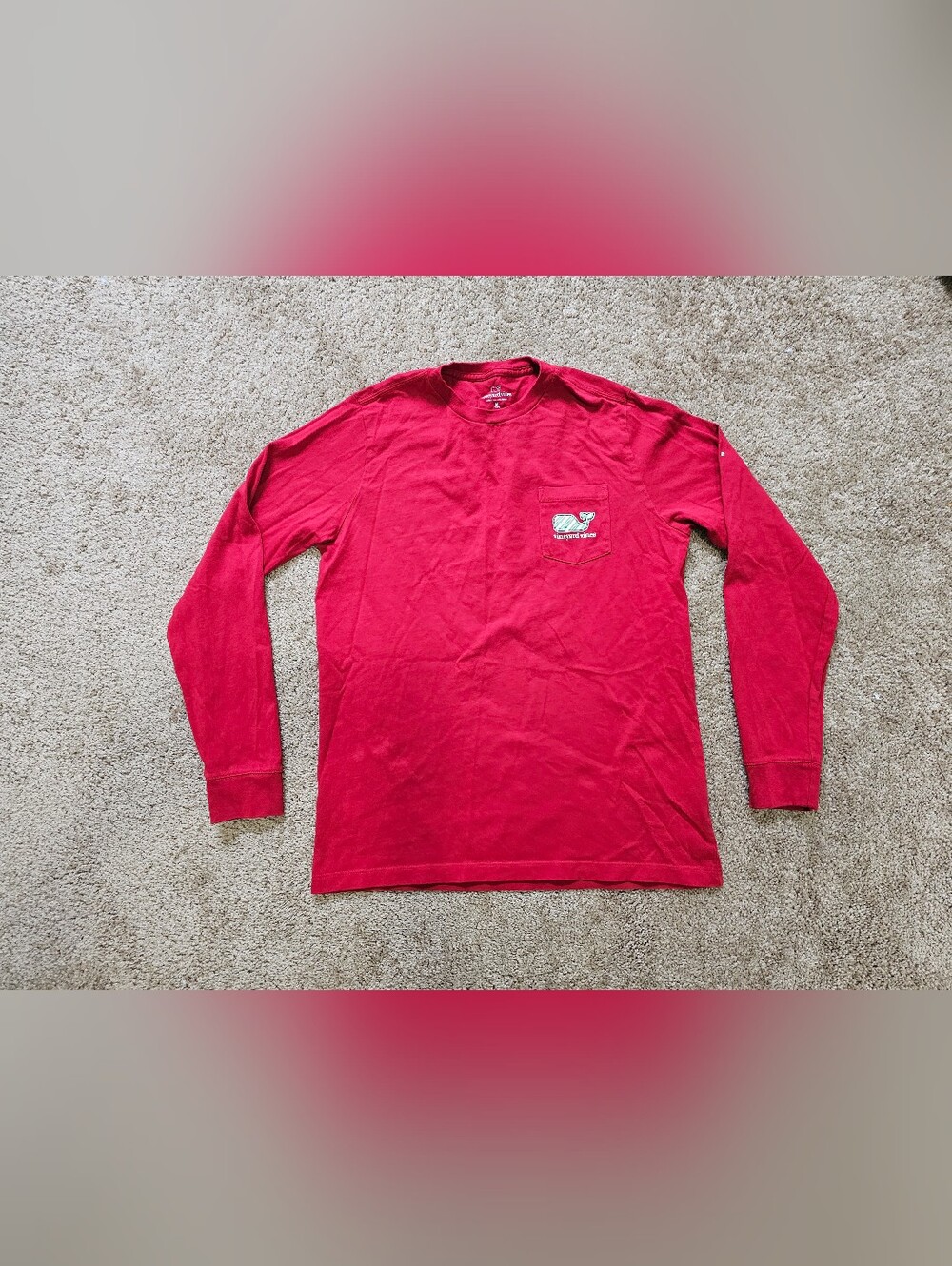Vineyard Vines Red Long Sleeve Pocket Tee